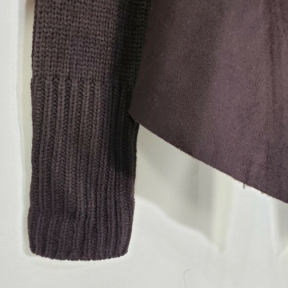 Chelsea & Theodore Womens Cardigan Sweater Large Brown Faux Fur Suede Open Front - Picture 7 of 12